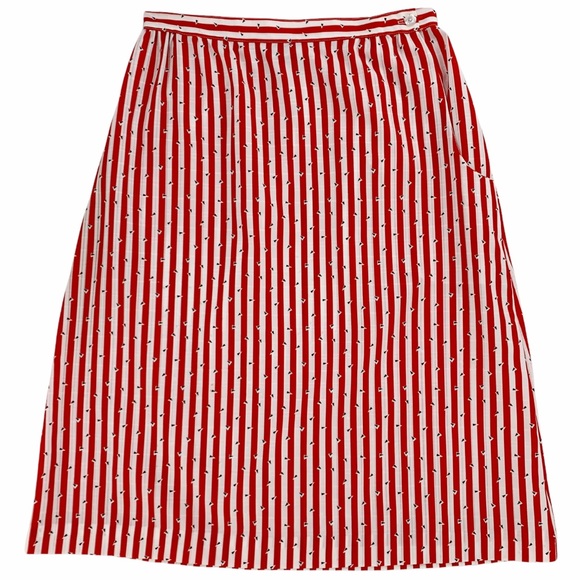 Vintage Dresses & Skirts - Vintage Red & White Stripe Skirt with Triangle Graphic